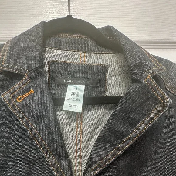 Marc Jacobs Vintage Dark Blue Denim Blazer Jacket Size 12 - Picture 5 of 7